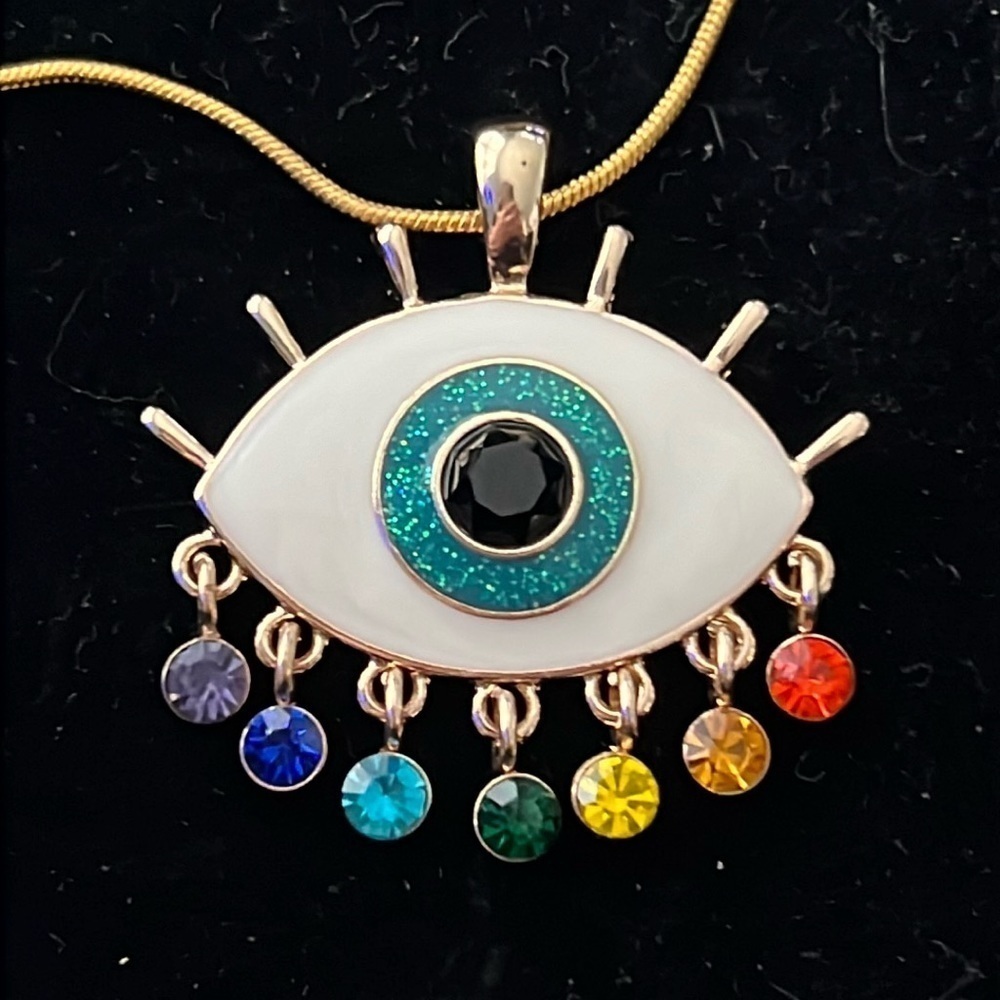14K Over Sterling Silver 18 Inch Chain Evil Eye Charm Necklace - Picture 1 of 4